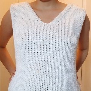 DKNY White Knitted Short Sleeved Sweater